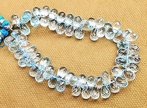 8 inch Strand of Natural Blue Topaz 9-11 mm Drop Faceted briolette Beads for DIY Jewelry Making. |BRIO_01135