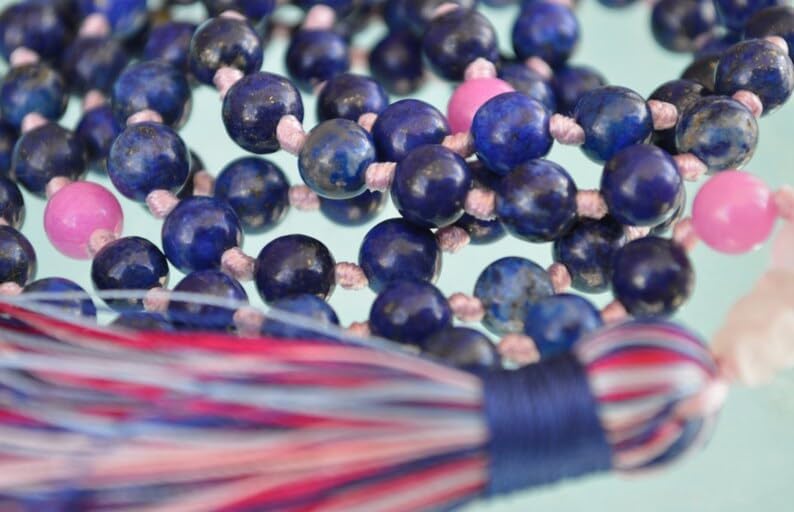 Natural Lapis Lazuli, Majenta Jade, Rose Quartz 8mm 108 Mala Beads, Spiritual, Meditation Beads, Reiki, Japa Mala, Buddhist Prayer Beads, Yoga Bracelet, healing beads LKMALA-RRGU-1932