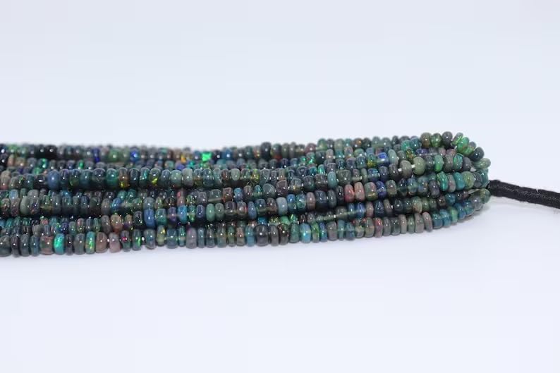 AAA+ Black Opal Smooth Rondelle Beads 3.5-5.5 mm Black Opal Plain Beads Fire Opal Beads Flashy for Making Jwelery