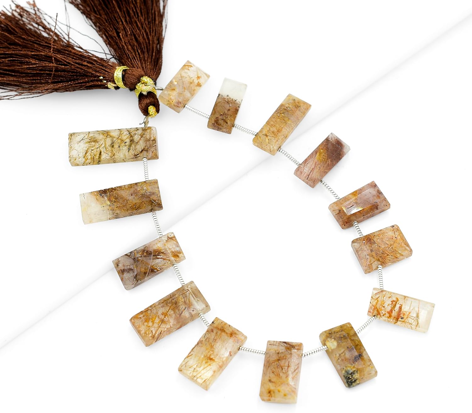 Natural Stone Copper Rutile Faceted Beads Bar Shape Loose Stone 8 Inch Strand Wholesale Making Jewelry Semi Precious Gemstone Bead Size (14X9mm to 24X10mm)