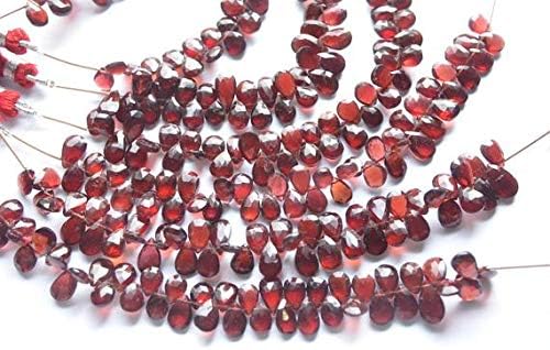 3 Strands AAA 6 Inch 6x9-7x12mm Natural Mozambique Red Garnet Faceted Pear Shape Briolette Beads Strand Code-HIGH-59249