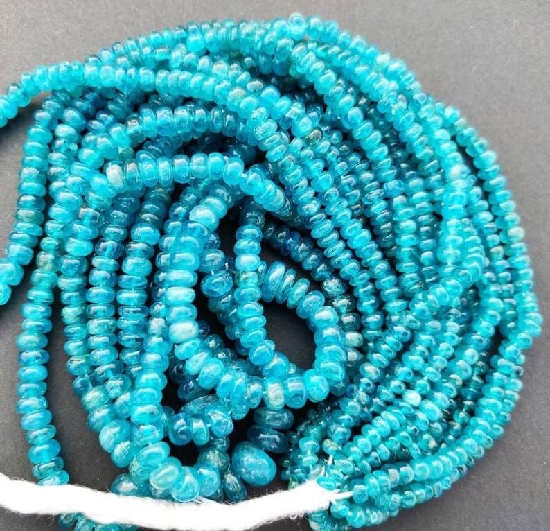 Natural Apatite roundelle Smooth Beads 4-6.5 mm 16 inch Long String Jewelry Making Gemstone Beads for Necklace Bracelet