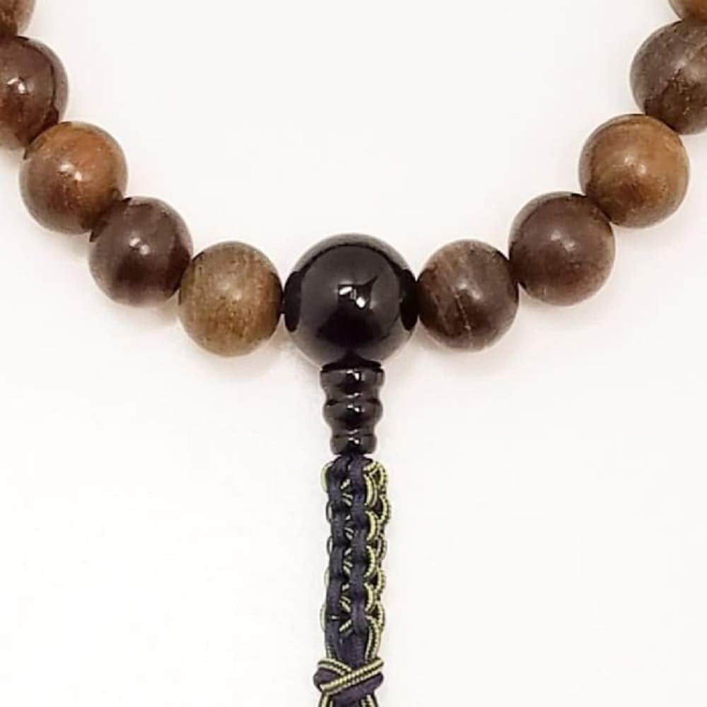 Tsuchiya Buddhist Kyoto Prayer Beads for Men, Mont Beads, Green Sandalwood, Blue Trame Stone, Pure Silk Bassel, Paulownia Box - For Jodo Shinshu Sect - Ball Color: Green/Navy Blue, Male Average Main