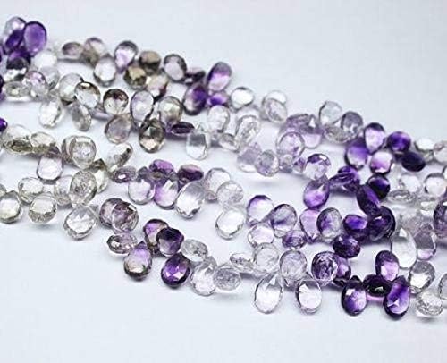 LOVEKUSH LKBEADS Natural Amethyst Rutile Shaded Faceted Pear Drop Gemstone Craft Loose Beads Strand 9 Inch Long 12mm 8mm Code-HIGH-1786