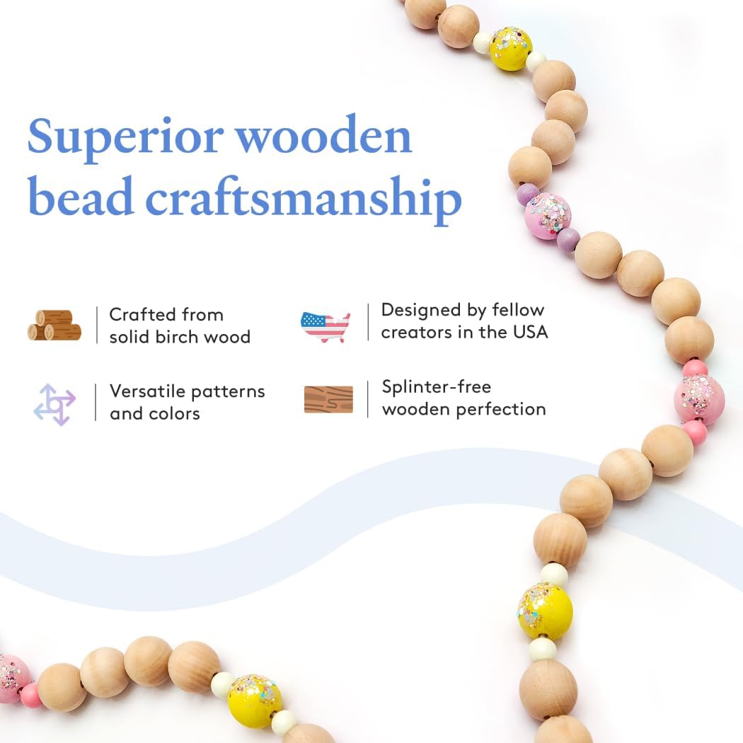 Wooden Beads (38mm) 1-1/2 x 3/8 Inch Hole Pack of 100 Unfinished Wooden Bead Supplies Easily Threads, Smooth Natural Finish Paint and Stain by Woodpeckers