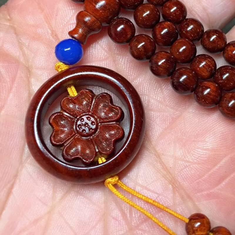 Mascot Wooden Crafts Wood Carving Art Wood Decoration Artwork 花满人间小叶紫檀0.6X108颗酒红底佛珠手串手链念珠 (花满人间款小叶紫檀)