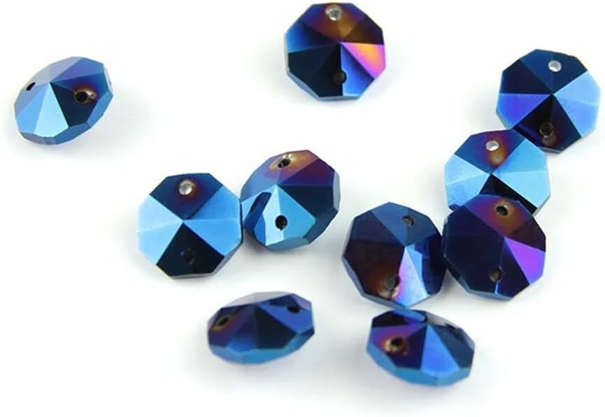 Hanging Crystals Prisms Blue Light 100pcs-2000pcs 14mm 2 Holes Crystal Prisms Octagon Beads Lamp Chandelier Parts for Decoration Hangings Crystals for Decoration(1000pcs)