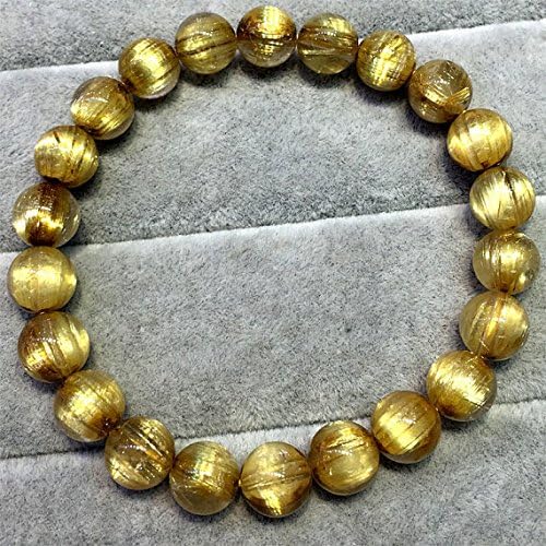 1 Strands Natural Titanium Gold Hair Rutile Quartz Cat's Eye Stretch Bracelet Round Beads 8.5mm 04517