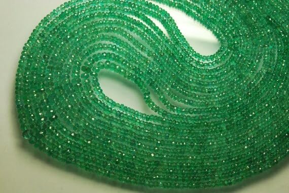 BEADS GEMSTONE 18 STRANDS PRECIOUS EMERALD, AAA Quality, Super Finest, Natural Zambia Emerald Faceted Rondelles size 3.5-6MM LENGTH : 22-16 INCHES Code-HIGH-3979