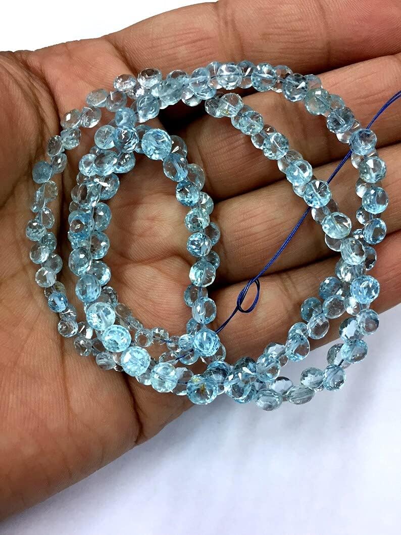 8 inch Strand of Natural Blue Topaz 4-5mm Onion Faceted briolette Beads for DIY Jewelry Making. |BRIO_01149