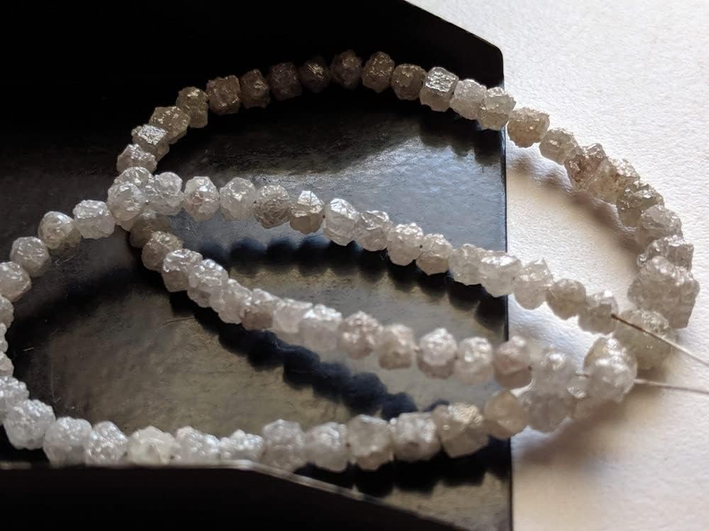 3.5-5.5mm Raw White Gray Diamond Beads, Rough Diamond Beads, White Gray Raw Uncut Diamond Beads for Jewelry (2.5IN To 10IN Options) - PPD500, 3.5-5.5 MM Approx.