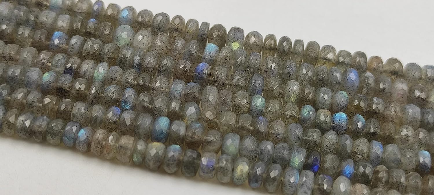 Hanumat Gems Lot of 5 Strands Beautiful Natural Black Labradorite Faceted Rondelle Shape Gemstone Beads,Labradorire Rondelle Beads,Labradoite Faceted Beads,6.00-8.00 MM Beads,13 Inches Strand