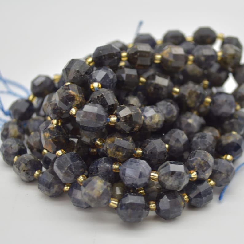 13 inch Strand of Natural gem lolite semi-Precious, 9x10mm rondelle Faceted Beads for DIY Jewelry Making. | Beads_05121