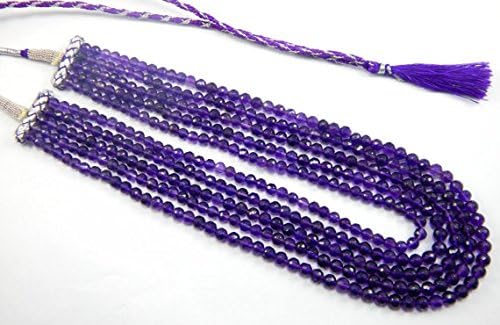 Natural Faceted Purple amethyst 5-6 mm Round Ball beads 16 inches gift necklace 5 strand necklace
