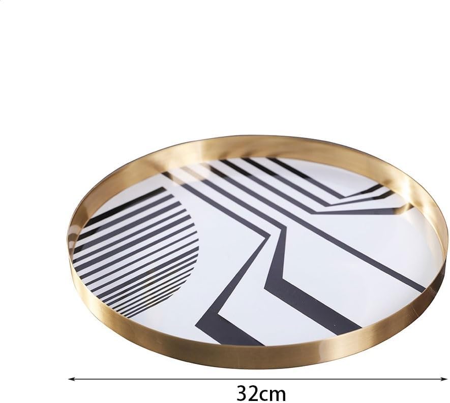 Tray Decor Tray Storage Round Tray Metal Jewelry Tray Copper Tray Ornaments Storage Tray Gold Storage Tray Food Tray(B)
