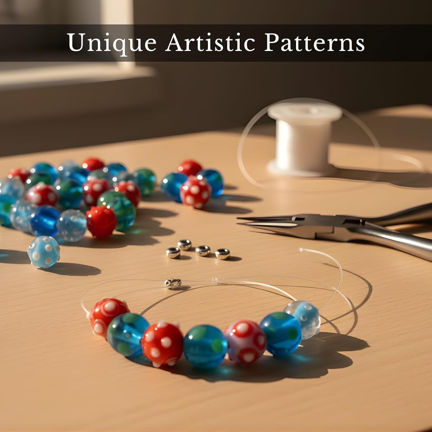 Handcrafted Multicolor Lampwork Glass Beads | 16–18mm Artistic Decorative Beads | Available in 10 Strands | Premium Handmade Beads for Jewelry Making & DIY Crafts.