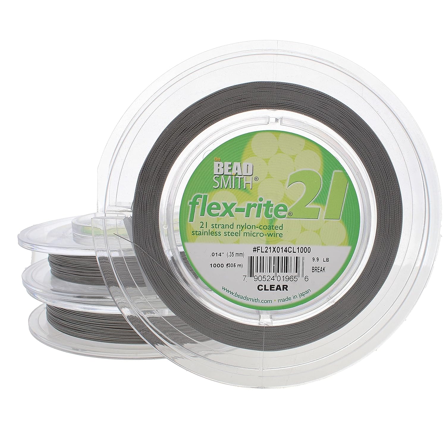 The Beadsmith Flex-Rite 21 Strand Nylon Coated, Stainless-Steel Beading Wire, Jewelry Making Supply (.014 Dia, Clear - 1000 Ft)