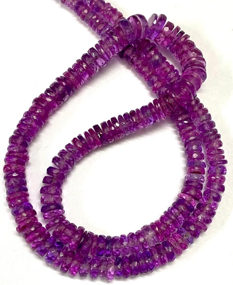 Natural Pinkish~Purple Sapphire tyre facated Beads 5-8 MM 18 inch Long String Jewelry Making Gemstone Beads for Necklace Bracelet