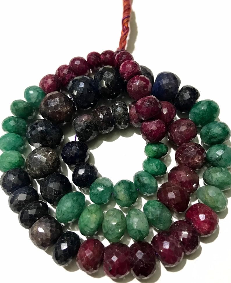 13 inch Strand of Natural gem Multi Corundum, 8x14-9x13mm Rondelle Faceted Beads for DIY Jewelry Making. | Beads_05442