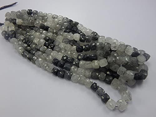 13 inch Strand of Natural gem Black Rutile, 5-8mm Cube Faceted Beads for DIY Jewelry Making. | Beads_01728