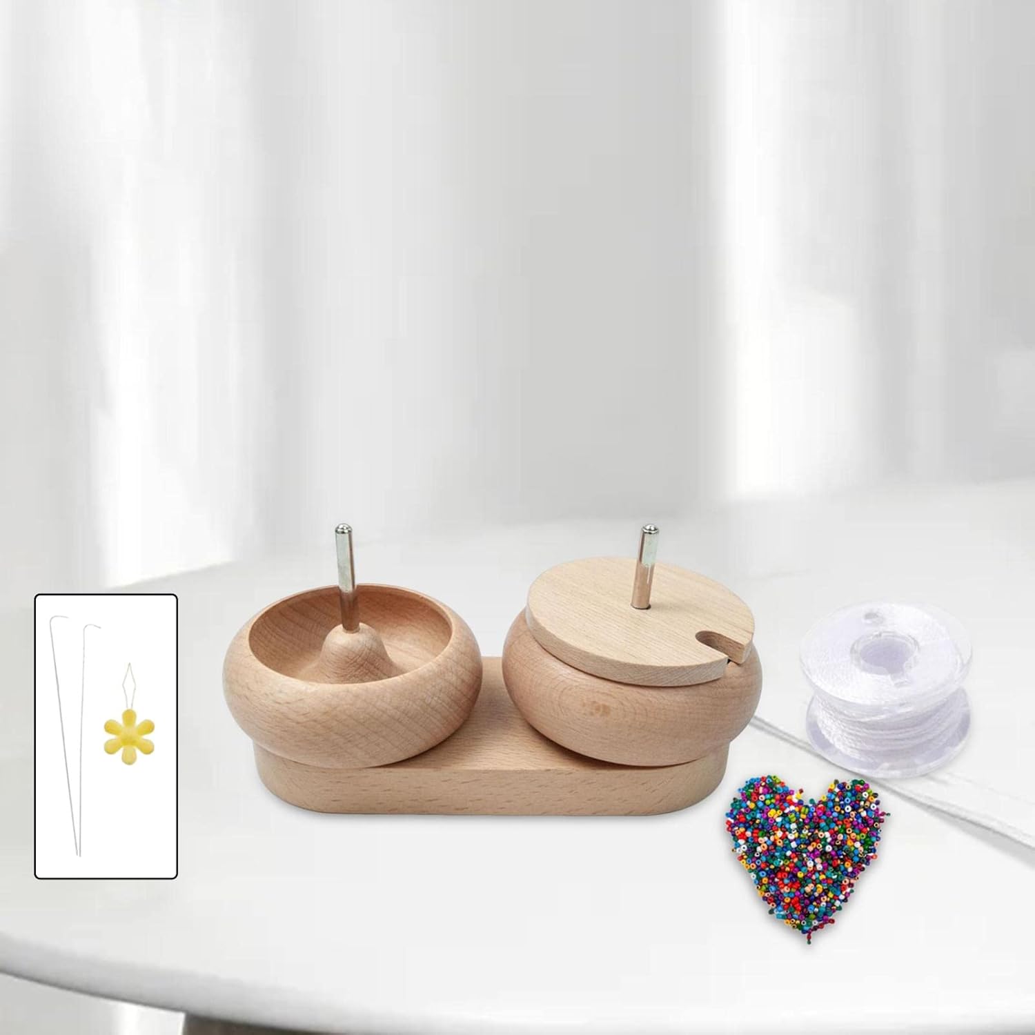 Dual Bowl Bead Spiner Spiner Beads Loader DIY Jewelry Making Kit Stringing Beads Quickly Beading Bowl Bead Looms for Gift Making