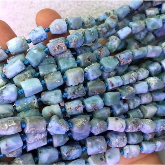 Beads Gemstone 1 Strands Natural Blue Larimar Hand Cut Nugget Free Form Loose Rough Matte Faceted Beads 6-8mm 15 Inch Long 04308-L Code-HIGH-30078