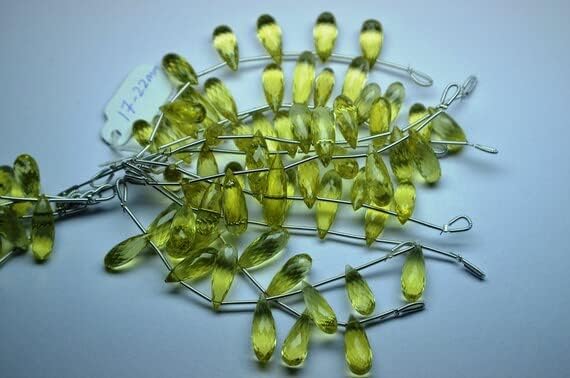 17-22mm Natural Lemon Quartz Green Gold Gemstone Microfaceted Tear Drop Briolette Beads-6 Beads/Strand