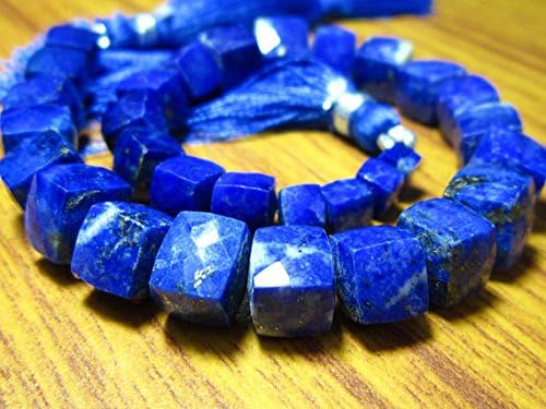13 inch natural beads strand of 6-8mm faceted cube lapis lazuli gemstone beads for DIY jewelry - necklace, bracelet, earring, ring.