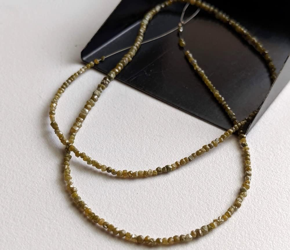 1.5-2.5mm Raw Green Diamond Beads, Natural Rough Yellow Green Round Diamond Beads, Uncut Diamond (4IN To 16IN Options) - PPD401, 1.5-2.5 MM Approx.