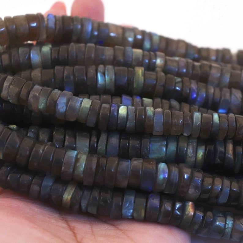 13 inch Strand of Natural gem Labradorite, 9-10mm Wheel Faceted Beads for DIY Jewelry Making. | Beads_05056