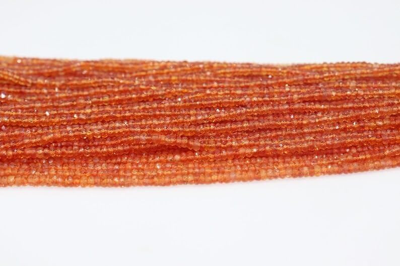 AAA+ Quality Padparadcha Orange Sapphire Faceted Rondelle 2.5-3mm Beads Strand for Jewelry Making Natural Orange Sapphire Dainty Minimalist Beads