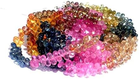 13 inch natural beads strand of 4.5-5mm faceted drop multi sapphire gemstone briolletes beads for DIY jewelry - necklace, bracelet, earring, ring.