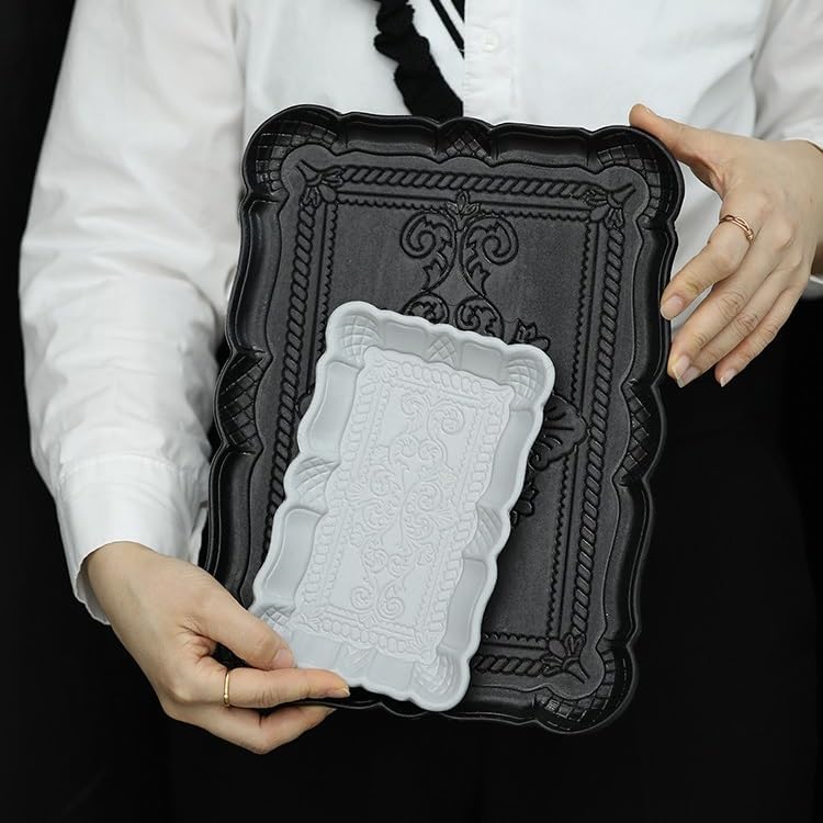 Cafeteria Tray Black and White Gray Wooden Tray Entrance Retro Key Storage Tray Totem Print Dining Tray Desktop Storage Tray Serving Trays(C,Medium)