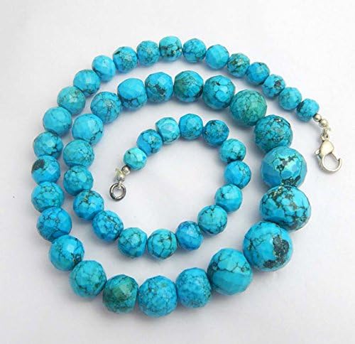 natural faceted Turquoise Beads 7-14 mm faceted Round Beaded Necklace - Full Strand 18 INCHES