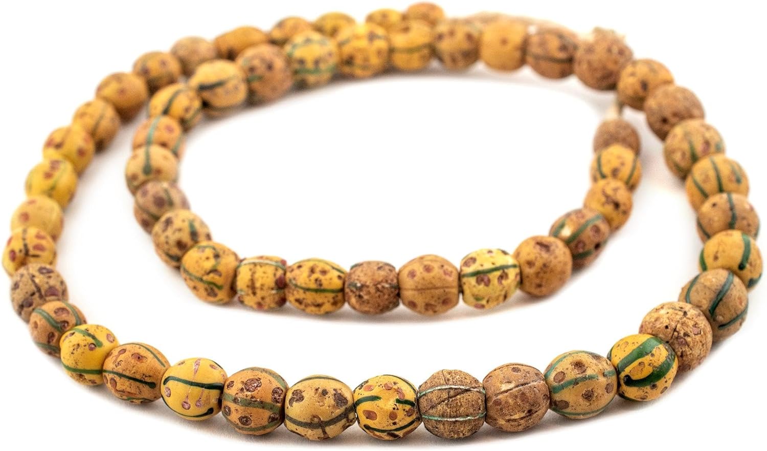 The Bead Chest Antique Ethiopian Yellow Venetian African Trade Beads 11mm Round Glass Large Hole 26 Inch Strand Handmade