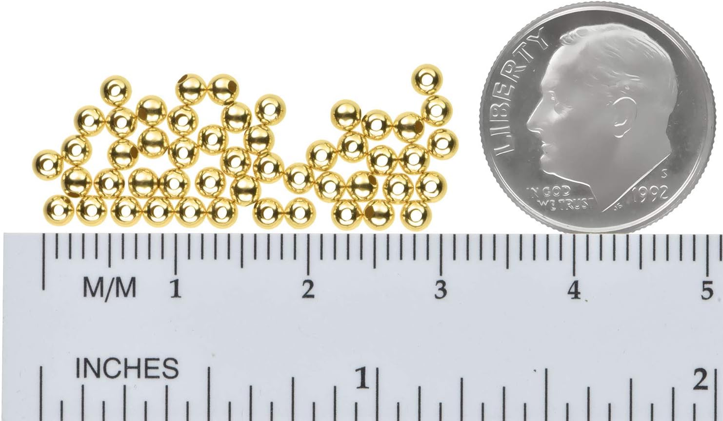 uGems 2.5mm 14K Genuine Solid Gold Beads - Smooth Round, Tiny Spacer Beads with .040