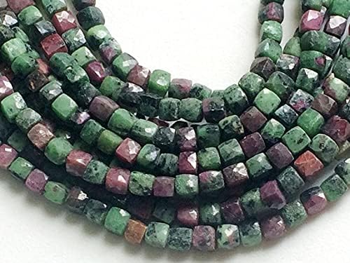 1 Strand Natural Ruby Zoisite Faceted Cube Beads, 6.5-7mm Ruby Zoisite Box Beads, Ruby Zoisite Necklace, 8 Inch