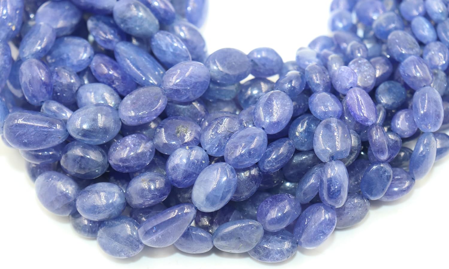 Natural AAA Tanzanite Smooth Oval Beaded Strand, Genuine Blue Gemstone, 7x9-8x10mm