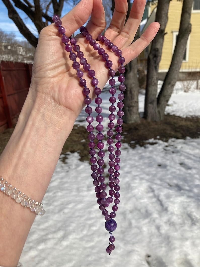 Natural Ruby 8mm 108 Mala Beads, Spiritual, Meditation Beads, Reiki, Japa Mala, Buddhist Prayer Beads, Yoga Bracelet, healing beads LKMALA-RRGU-2984