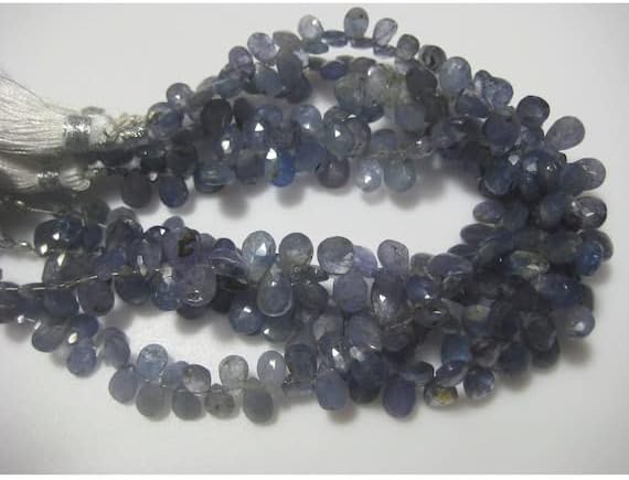 BEADS GEMSTONE 1 Strand Natural Tanzanite Briolette Beads, Pear Beads, 5x7mm Each, 33 Pieces, 4 Inch Code-HIGH-17837
