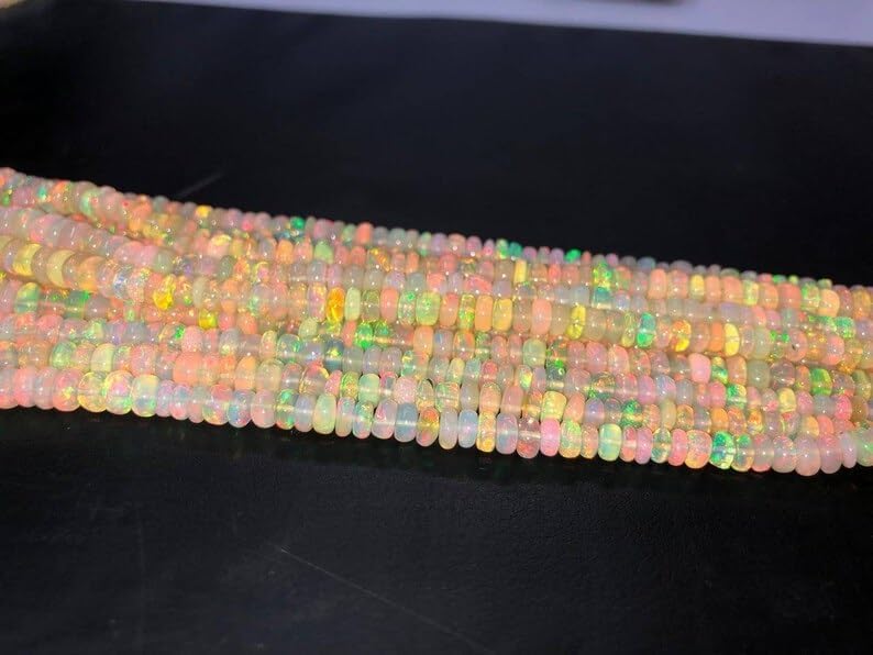 Ethiopian Opal Smooth Rondelle Beads 4-6 mm Opal Smooth Rondelle Beads Opal Plain Beads Fire Opal Beads Flashy Opal Bead for Making Jwelery