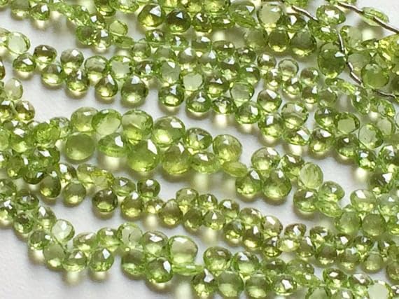 BEADS GEMSTONE 1 Strand Natural Green Perit Faceted Heart Briolettes, Perit Necklace, Green Perit, 7mm Beads 8 Inch Long Long Code-HIGH-16662