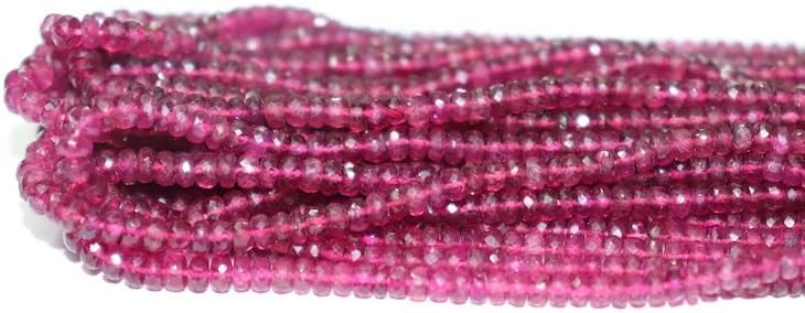 AAA+ Quality Rubelliet Faceted Rondelle 3.5-4mm Beads Natural Pink Tourmaline Rubellite Deep Color Wholesale Beads Strand for Jewelry Making