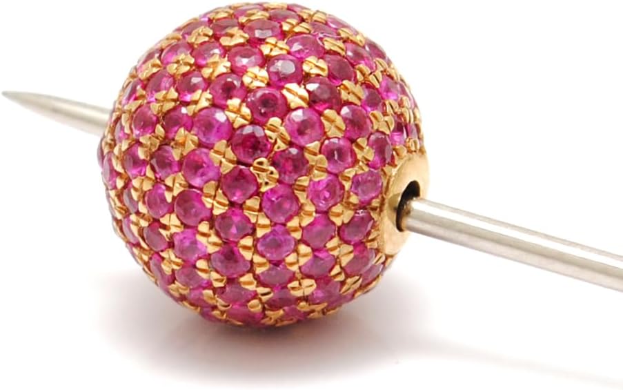 Kanika Creations 8mm 14K Solid Yellow Gold Pavé Bead with Natural Ruby – Round Spacer Gold Finding for Custom Jewelry