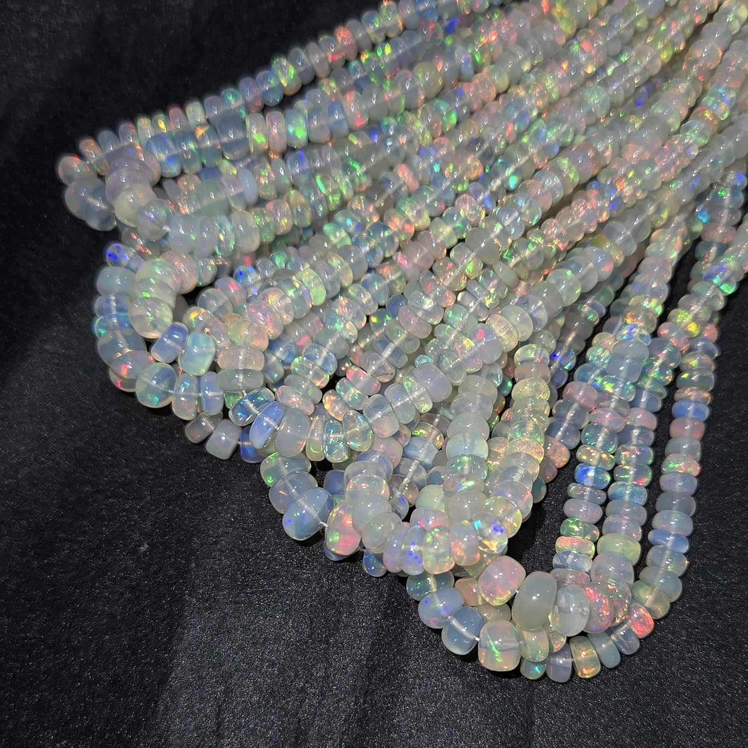 AAA++ Ethiopian Opal Rondelle Beads 3.5-5mm, Natural Rainbow Fire Welo Opal, Flashy Plain Gemstone Beads Strand, Wholesale Jewelry Making, Libra Zodiac Birthstone (10 Strand)