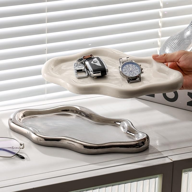 Cafeteria Tray Ceramic Large Cloud Tray Key Jewelry Storage Tray Snack Dessert Tray Aromatherapy Jewelry Storage Tray Serving Trays(D)