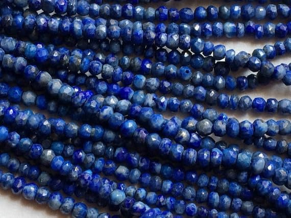 BEADS GEMSTONE 5 Strand Natural Lapis Lazuli Micro Faceted Rondelle Beads Blue Lapis Lazuli Beads, Lapis Lazuli Necklace Size 3.5mm to 4mm 8 Inch Long Long Code-HIGH-17826