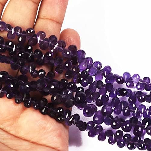 8 inch Strand of Natural Amethyst 6x4-11x7mm Drop Faceted briolette Beads for DIY Jewelry Making. |BRIO_00141