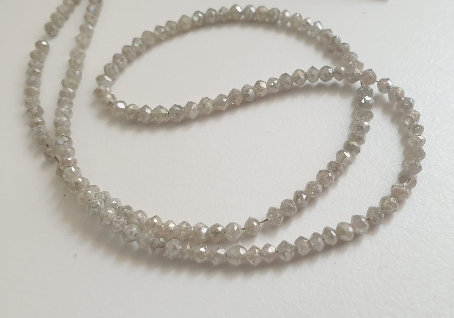 3-3.5mm Gray White Diamond Rondelle Beads, Faceted Gray White Drilled Diamond Beads, Diamond for Jewelry (2IN To 8IN Options) - PPD745, 3-3.5 MM Approx.