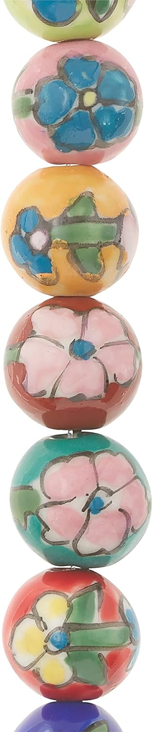 Bead Landing Multicolor Ceramic Flower Design Round Beads, 14mm, 12 Pack